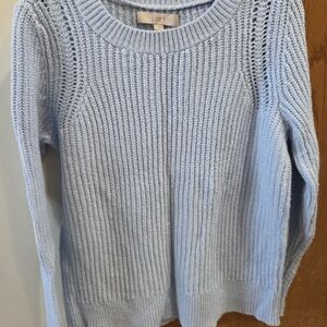LOFT Powder Blue Ribbed Open-Stitch Crew Sweater